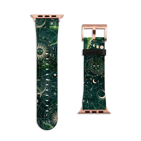 Green Zodiac Abalone Shell Print Apple Watch Band For Women Vegan Leather Mystic Witch iWatch Straps 38mm 40mm 42mm 44mm Series 2, 3, 4, 5