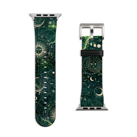 Green Zodiac Abalone Shell Print Apple Watch Band For Women Vegan Leather Mystic Witch iWatch Straps 38mm 40mm 42mm 44mm Series 2, 3, 4, 5