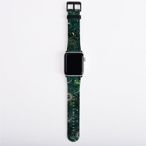 Green Zodiac Abalone Shell Print Apple Watch Band For Women Vegan Leather Mystic Witch iWatch Straps 38mm 40mm 42mm 44mm Series 2, 3, 4, 5 Feat