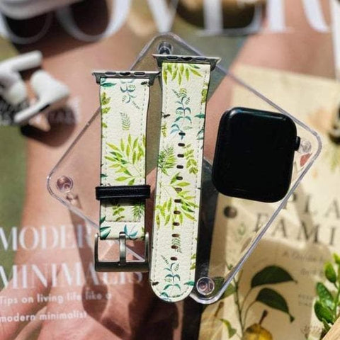 Shop The Greenery Leaves Apple Watch Band Exclusively at The Urban Flair - Trendy Faux/Vegan Leather iWatch Straps - Affordable Replacements Bands For Women