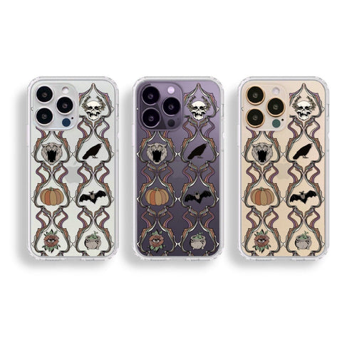 Grunge Damask Halloween Phone Case For iPhone 14 Plus 13 12 Mini XR 7 8 SE Clear Cover With Spooky Design Galaxy S22 Case The Urban Flair Feat