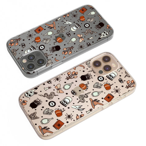 Halloween Doodles Case For iPhone 13 12 Mini 11 Pro Max XR XS 7 8 Plus SE 2020 Galaxy S20 S21 Ultra Fe Clear Cover With Spooky Witchy Design Feat