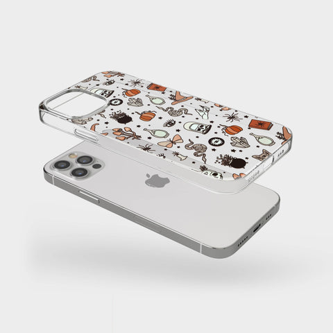 Halloween Doodles Case For iPhone 13 12 Mini 11 Pro Max XR XS 7 8 Plus SE 2020 Galaxy S20 S21 Ultra Fe Clear Cover With Spooky Witchy Design Feat