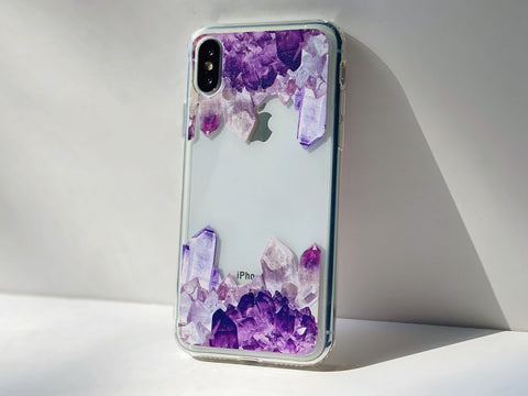 Purple Crystal Cluster Clear Phone Case