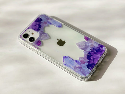 Purple Crystal Cluster Clear Phone Case