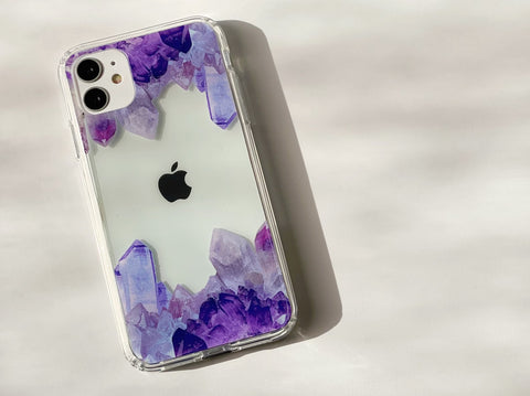 Purple Crystal Cluster Clear Phone Case