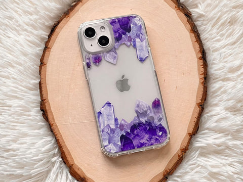 Purple Crystal Cluster Clear Phone Case