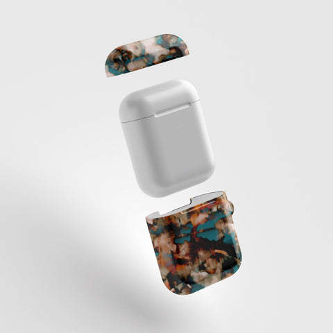Teal Accent Tortoise Shell Print Aesthetic Air Pods Case Air Pod Pro Cover With Keychain Carabiner Clip Airpod 1 2 Cases Feat