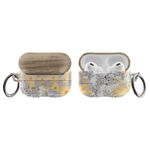 Rustic Chic Flowers & Wood Print AirPods Case Modern Air Pods Case Pretty Air Pod Pro Cover With Keychain Carabiner Clip Airpod 1 2 Cases
