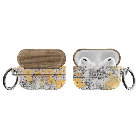 Rustic Chic Flowers & Wood Print AirPods Case Modern Air Pods Case Pretty Air Pod Pro Cover With Keychain Carabiner Clip Airpod 1 2 Cases