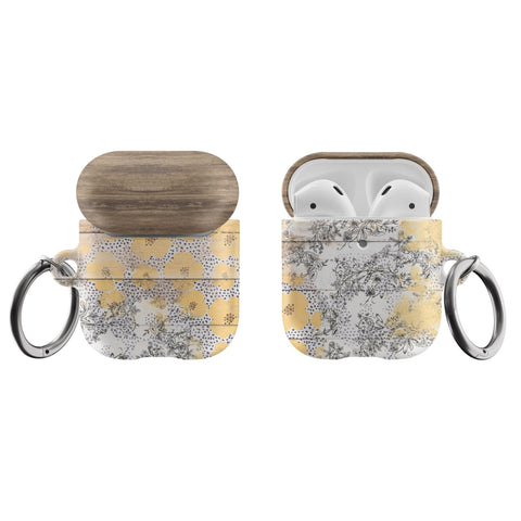 Rustic Chic Flowers & Wood Print AirPods Case Modern Air Pods Case Pretty Air Pod Pro Cover With Keychain Carabiner Clip Airpod 1 2 Cases