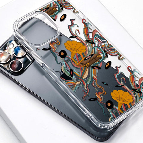 Art Nouveau Vinyl Record Player Phone Case For iPhone 13 12 Mini XR 7 8 Clear Cover With Turntable Gramophone Design Galaxy S22 Feat