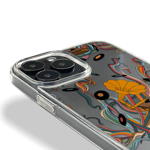 Art Nouveau Vinyl Record Player Phone Case For iPhone 13 12 Mini XR 7 8 Clear Cover With Turntable Gramophone Design Galaxy S22 Feat