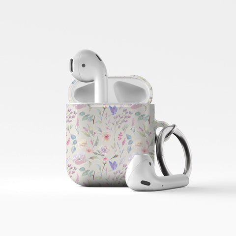 Aesthetic Pastel Watercolor Flowers Air Pods Case New Air Pod Pro Cover With Keychain Carabiner Clip Airpod 1 2 Cases Feat