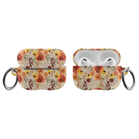 Fall Watercolor Flowers Air Pods Case New Air Pod Pro 2nd Gen Cover With Keychain Carabiner Clip Airpod 1 2 Cases With Cute Autumn Design