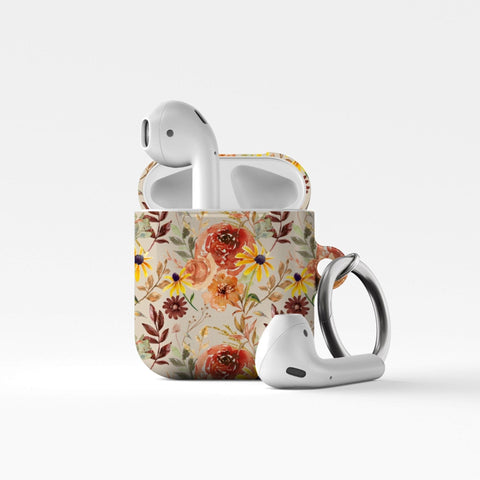 Fall Watercolor Flowers Air Pods Case New Air Pod Pro 2nd Gen Cover With Keychain Carabiner Clip Airpod 1 2 Cases With Cute Autumn Design Feat