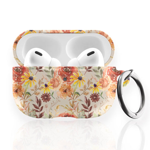 Fall Watercolor Flowers Air Pods Case New Air Pod Pro 2nd Gen Cover With Keychain Carabiner Clip Airpod 1 2 Cases With Cute Autumn Design Feat