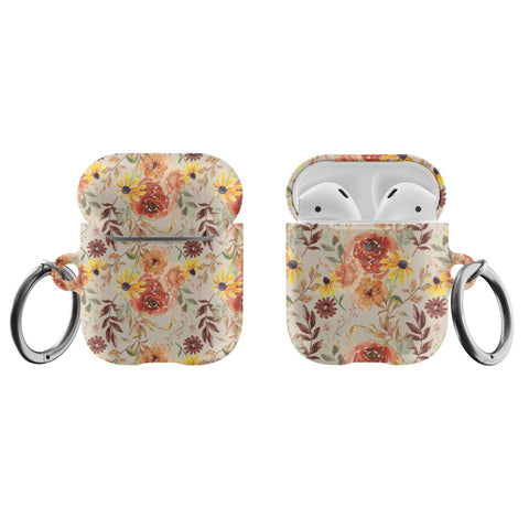 Fall Watercolor Flowers Air Pods Case New Air Pod Pro 2nd Gen Cover With Keychain Carabiner Clip Airpod 1 2 Cases With Cute Autumn Design