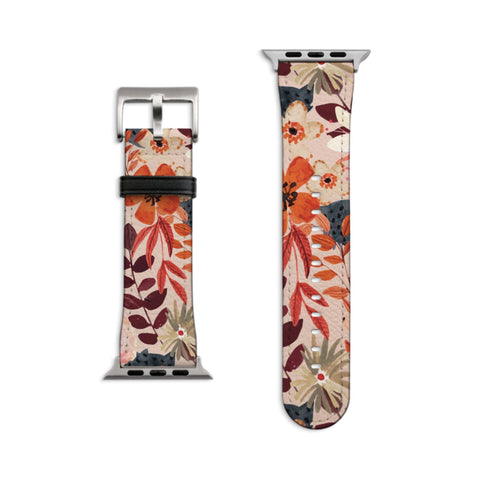 Fall Flowers Apple Watch Band For Women Faux Vegan Leather Cute iWatch Straps 38mm 41mm 40mm 42mm 44mm Series 6 7 SE 6 SE