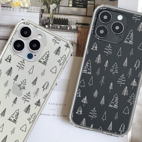 Minimal Christmas Tree Phone Case For iPhone 14 Plus 13 Pro Max Mini 12 XR 7 8 Clear Phone Cover With Simple Design Galaxy S22 Case Feat