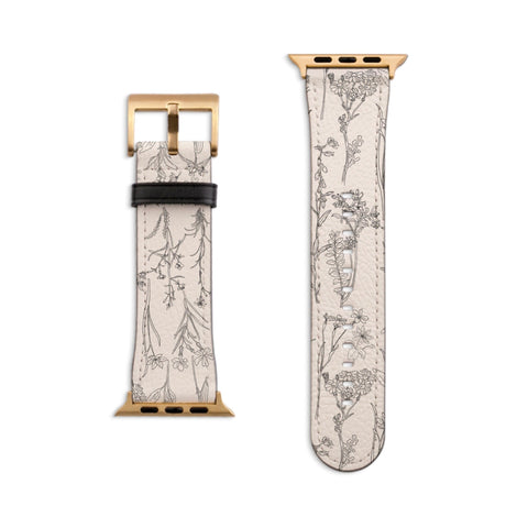 Botanical Line Art Apple Watch Band For Series 3 4 5 6 7 8 9 SE Vegan Leather Watch Straps With Simple, Elegant Design- On Sale!