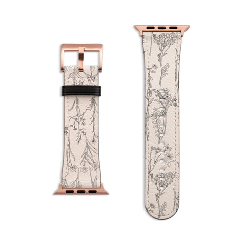 Botanical Line Art Apple Watch Band For Series 3 4 5 6 7 8 9 SE Vegan Leather Watch Straps With Simple, Elegant Design- On Sale!