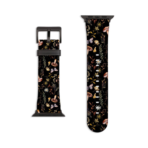 Botanical Nature Forest Apple Watch Band - Vegan Leather Strap With Mushroom Butterfly Leaf Design- On Sale!