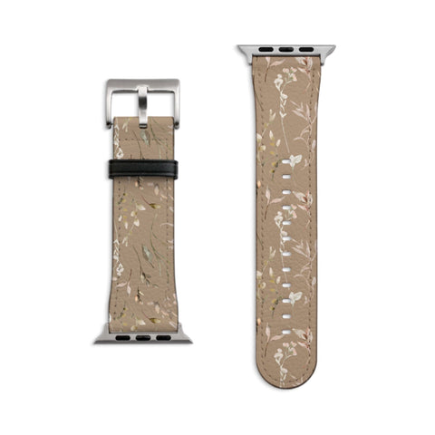 Boho Floral Apple Watch Band For Series 3 4 5 6 7 8 9 SE - Vegan Leather Strap With Aesthetic Floral Design- On Sale!
