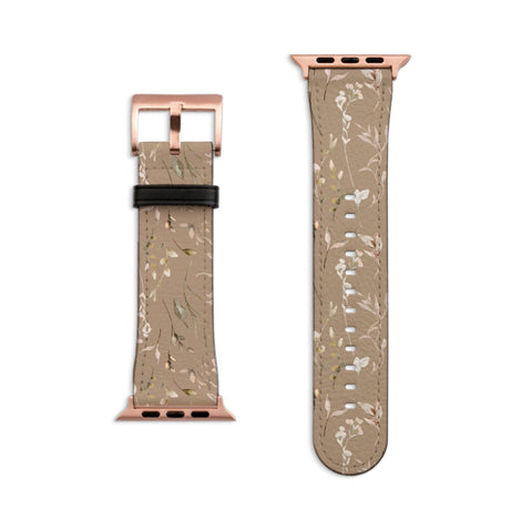 Boho Floral Apple Watch Band For Series 3 4 5 6 7 8 9 SE - Vegan Leather Strap With Aesthetic Floral Design- On Sale!