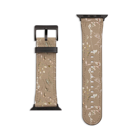 Boho Floral Apple Watch Band For Series 3 4 5 6 7 8 9 SE - Vegan Leather Strap With Aesthetic Floral Design- On Sale!