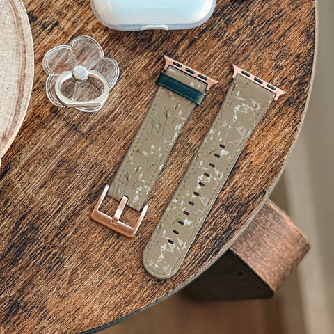 Boho Floral Apple Watch Band For Series 3 4 5 6 7 8 9 SE - Vegan Leather Strap With Aesthetic Floral Design- On Sale! (Feat)