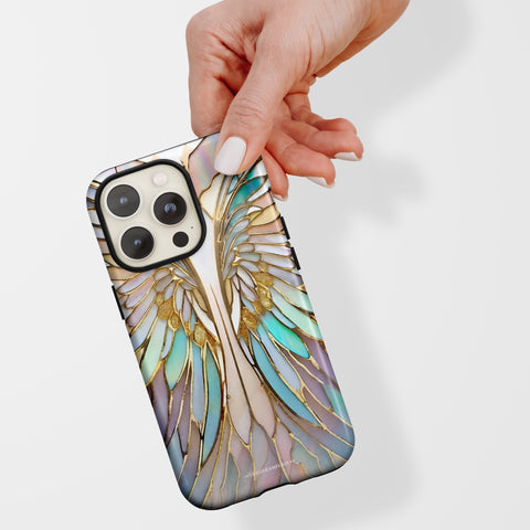Angel Wings Stained Glass Illusion Print Tough Phone Case For iPhone 15 14 13 (Mini, Plus, Pro Max) -On Sale! (Feat)