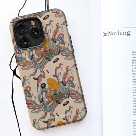 Art Nouveau Vinyl Record Player Tough Phone Case For iPhone 15 14 13 Series (Mini, Plus, Pro Max) Cover Turntable Gramophone Design - On Sale! (Feat)