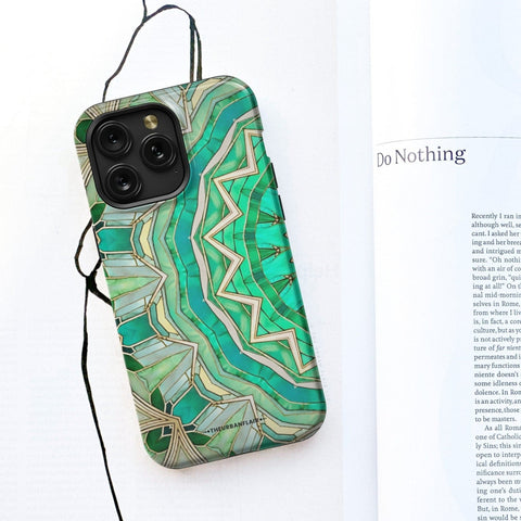 Green Boho Mandala Tough Phone Case For iPhone 15 14 13 Series (Mini, Plus, Pro Max) Aesthetic - On Sale! (Feat)