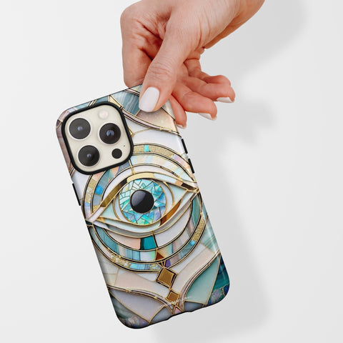 Mystic Eye Stained Glass Illusion Print Tough Phone Case For iPhone 15 14 13 Series (Mini, Plus, Pro Max) - On Sale! (Feat)