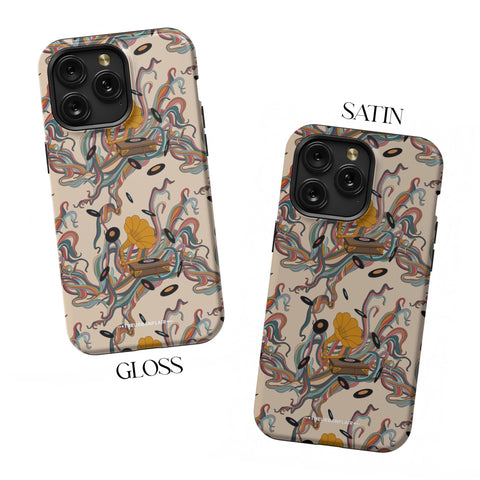 Art Nouveau Vinyl Record Player Tough Phone Case For iPhone 15 14 13 Series (Mini, Plus, Pro Max) Cover Turntable Gramophone Design - On Sale! (Feat)
