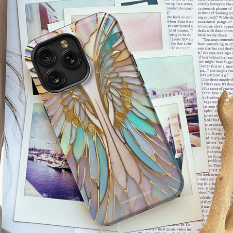 Angel Wings Stained Glass Illusion Print Tough Phone Case For iPhone 15 14 13 (Mini, Plus, Pro Max) -On Sale! (Feat)