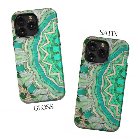 Green Boho Mandala Tough Phone Case For iPhone 15 14 13 Series (Mini, Plus, Pro Max) Aesthetic - On Sale! (Feat)