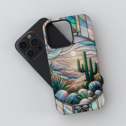 Desert Cactus Stained Glass Illusion Print Tough Phone Case For iPhone 15 14 13 (Mini, Plus, Pro Max) - On Sale! (Feat)