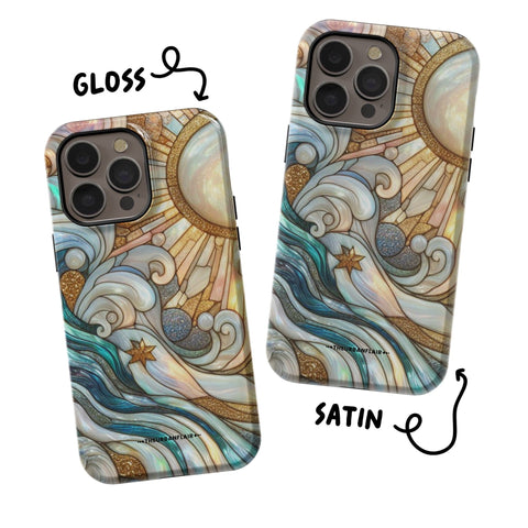 Waves & Sun Rays Stained Glass Illusion Print Tough Phone Case | Cover For iPhone 15 14 13 Mini Plus Pro Max- On Sale! (Feat)