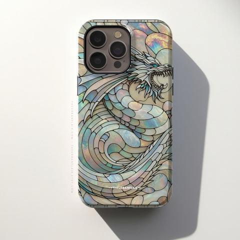 Year of the Dragon Stained Glass Illusion Print Tough Phone Case For iPhone 15 14 13 12 7 8 SE 2022 Galaxy S23 S22  - On Sale! (Feat)