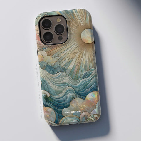 Ocean Waves & Sun Rays Stained Glass Illusion Print Tough Phone Case For iPhone 15 14 13 12 7 8 SE 2022  - On Sale! (Feat)