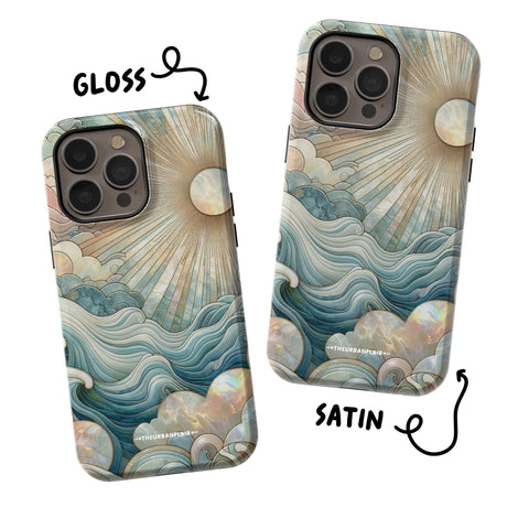 Ocean Waves & Sun Rays Stained Glass Illusion Print Tough Phone Case For iPhone 15 14 13 12 7 8 SE 2022  - On Sale! (Feat)