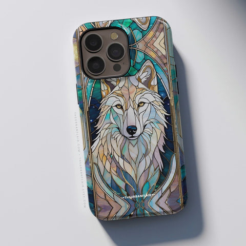 Mystic Wolf Spirit Animal Stained Glass Illusion Print Tough Phone Case For iPhone 15 14 13 12 11 X XS X 7 8 SE 2022 Protective Cover - On Sale! (Feat)