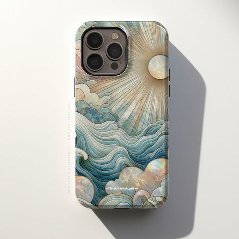 Ocean Waves & Sun Rays Stained Glass Illusion Print Tough Phone Case For iPhone 15 14 13 12 7 8 SE 2022  - On Sale! (Feat)