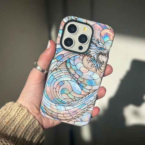 Year of the Dragon Stained Glass Illusion Print Tough Phone Case For iPhone 15 14 13 12 7 8 SE 2022 Galaxy S23 S22  - On Sale! (Feat)
