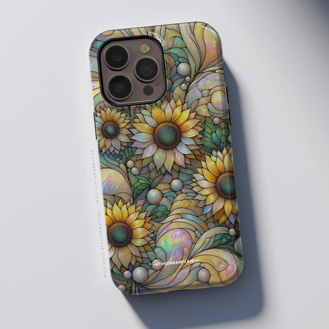 Cute Sunflowers Stained Glass Illusion Print Tough Phone Case For iPhone 15 14 13 12 11 X XS X 7 8 SE 2022 Protective Cover - On Sale! (Feat)
