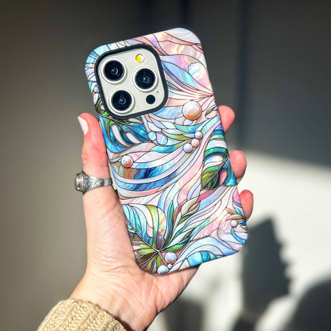 Monstera Leaves Stained Glass Illusion Print Tough Phone Case For iPhone 15 14 13 (Mini, Plus, Pro Max) - On Sale! (Feat)