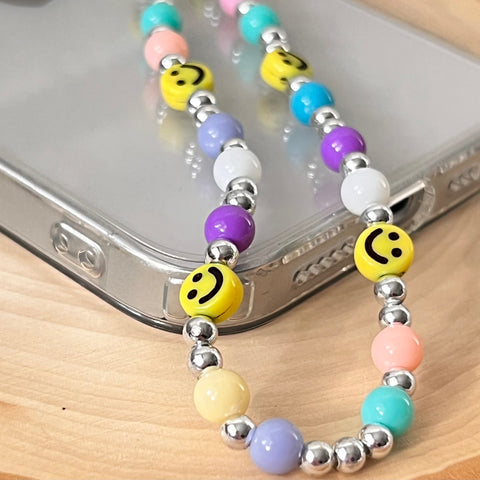 Pastel Smiley Face Phone Charm