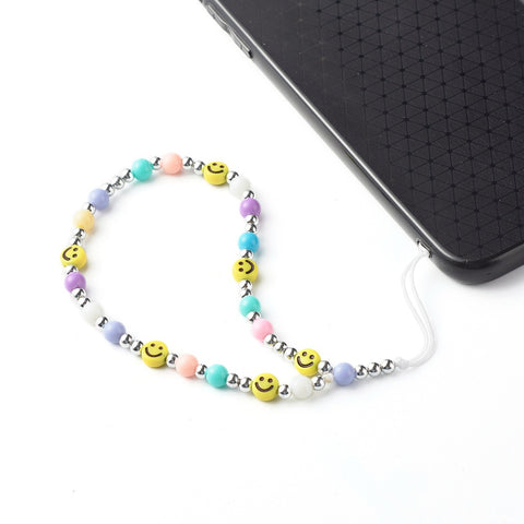 Pastel Smiley Face Phone Charm
